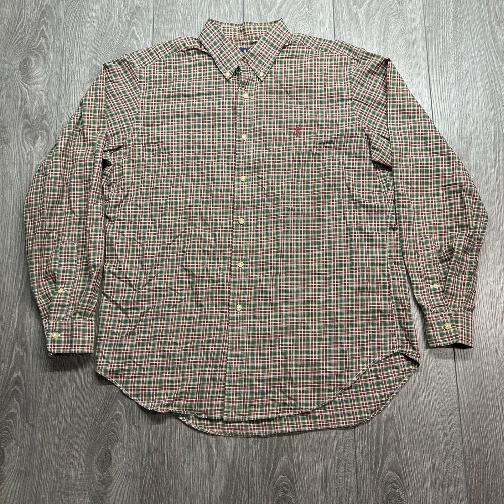 Ralph Lauren Classic Fit Plaid Button Down Shirt Mens Large Green Long Sleeve